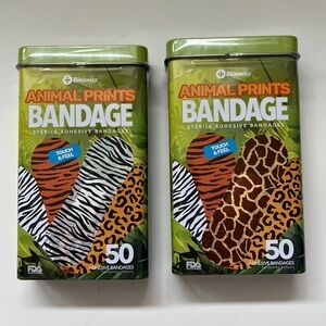 Set of 2 Bioswiss Animal Print Adhesive Bandages Tin Box 50 count each